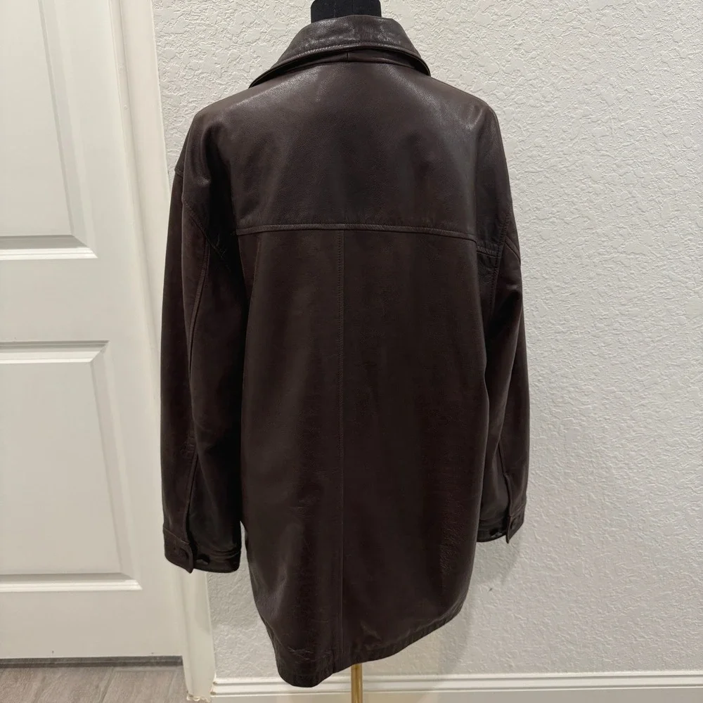 Gap Vintage Car Coat 303039 Dark Brown Genuine Leather Jacket Mens Large